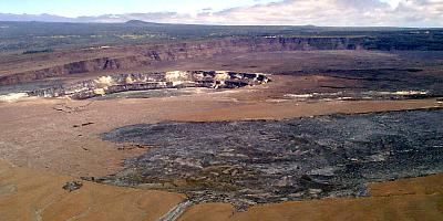 View north-northwest across Kilauea caldera, Hawai`i