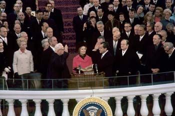 Richard M. Nixon takes the oath of office as President of the United States.