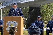 Chief of the National Guad Bureau Gen. Craig McKinley addresses a crowd of past and current members of the Florida Air National Guard during the dedication ceremony for the F-16 static display at the entrance of the 125th Fighter Wing in Jacksonville, Fla., Oct. 4, 2009. Photo by Tech. Sgt. Thomas Kielbasa