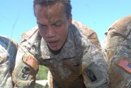 A Soldier with the Florida National Guard's 1st Squadron, 153rd Cavalry Regiment participates in a team stress event during a recent Spur Ride event at Fort Rucker, Ala. Soldiers from the Squadron completed rigorous physical and mental testing to earn their cavalry spurs. Photo by Staff Sgt. Derrol Fulghum