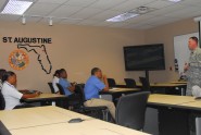 Lt. Col. Dan Mahnke, deputy state surgeon for the Florida National Guard, speaks to health care professionals from the Regional Security System countries of Dominica, St. Vincent and the Grenadines, Grenada, Barbados and Antigua during a subject matter exchange on electronic medical records management in St. Augustine, Fla., July 11, 2012. The National Guard's State Partnership Program facilitated the exchange to promote improved continuity of care for Caribbean security forces. Photo by Sgt. 1st Class Blair Heusdens