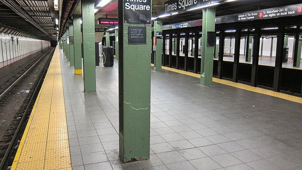 Times Square subway platform is unusually quiet