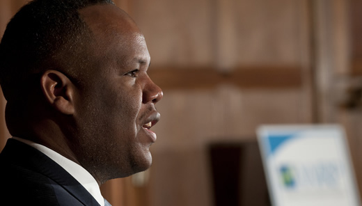 Kareem Dale, Special Assistant to the President on Disability Policy addresses the Work Force Recruitment Program’s (WRP) 'Your Key To Hiring Student Interns and Employees with Disabilities' event hosted by the USDA in the Jefferson Auditorium, Washington, D.C. on Tuesday, February 7, 2012.