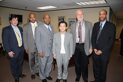 Congressman Joseph Cao (third from right) and his District Director Murray Nelson (left) met with senior FEMA and state officials (left to right) Joe Threat, Louisiana Recovery Office acting executive director, Tony Russell, FEMA Region 6 administrator, Mark DeBosier, Governor's Office of Homeland Security and Emergency Preparedness assistant deputy director for disaster recovery, and Andre Cadogan, LRO deputy director of programs.
