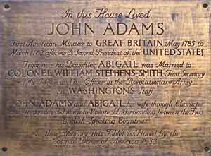 Plaque on John Adam's former home, Grosvenor Square, London