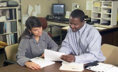 Job Corps student speaking with a career counselor