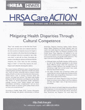 cover for 'HRSA CAREAction. Mitigating Health Disparities through Cultural Competence (August 2002) 
'