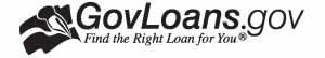 Logotipo de GovLoans.gov de blanco y negro en inglés