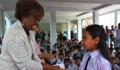 Ambassador Cousin visiting a WFP School Feeding program in Bangladesh in September 2010.