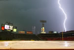 Lightning over town