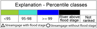 Map legend for below normal 7-day average streamflow condition map