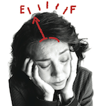 Photo of a woman experiencing unusual or unexplained fatigue (tiredness), illustrated by a super imposed sketch of a fuel tank indicator pointing to 'empty'.<sp!>Aprenda más sobre fatiga inusual o excesiva (cansancio) como síntoma del ataque del corazón<!sp>