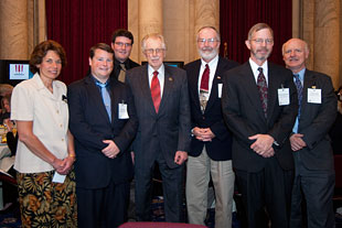 (L-R) Linda Brennan, biologist; David Trader, research biologist (Aquatic); Mark Widder, research biologist; Congressman Roscoe Bartlett; Dr. Thomas Gargan, research administration manager; Dr. William van der Schalie, Science & Technology director; Tommy Shedd, research biologist (Aquatic)