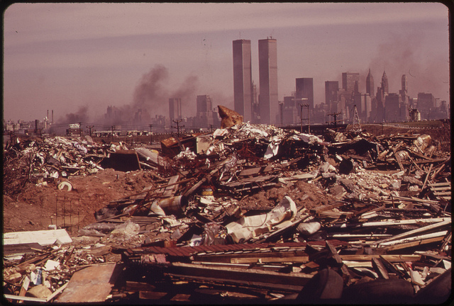 DOCUMERICA: Illegal Dumping Area off the New Jersey Turnpike, Facing Manhattan Across the Hudson River. Nearby, to the South, Is the Landfill Area of the Proposed Liberty State Park, 03/1973 by Gary Miller.