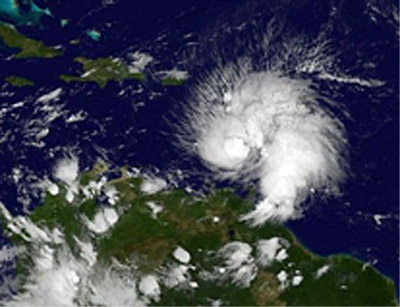 Satellite image of Tropical Storm Tomas