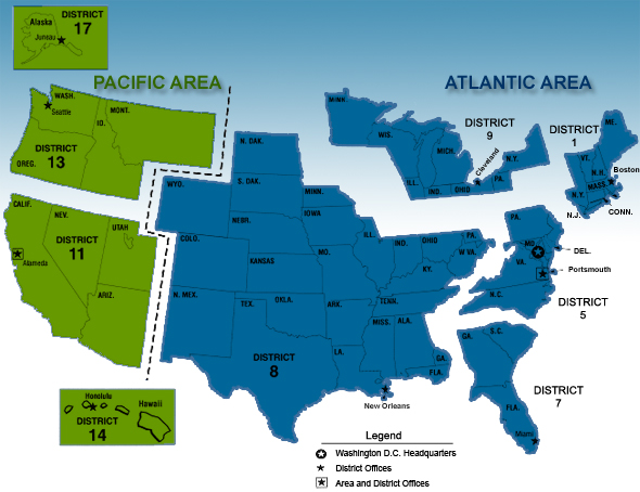 US Map showing CG Districts