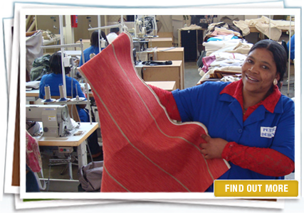 Woman holding a piece of red fabric