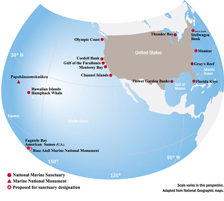 National Marine Sanctuaries map