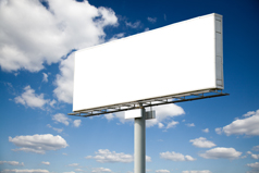 A blank white roadside billboard