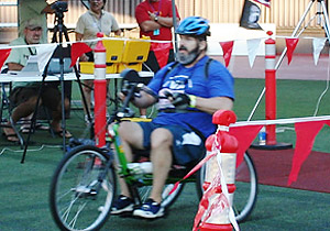 Lonnie Hicks crosses the finish line at Aloha Stadium