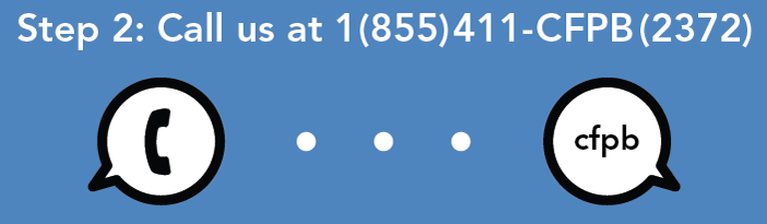 Step 2: Call us at 1 (855) 411-CFPB (2372)