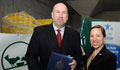 Ambassador Kounalakis with Peter Kramer, who holds the Award (Embassy photo by Attila Németh)