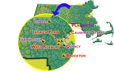 Map of VA Boston Healthcare System locations