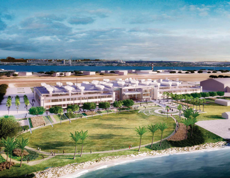 The NOAA Pacific Regional Center, to be constructed on Ford Island 
        in Pearl Harbor, is scheduled for completion in late 2013 (architect's rendering).