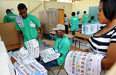 A team handles election ballots