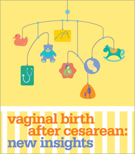 This illustration depicts a mobile hanging over an infant’s crib. In addition to some traditional playthings, this mobile’s hanging elements hint at the delicate balance of issues to be considered by expectant parents and healthcare providers in whether to attempt a vaginal birth after a prior cesarean delivery. No permission is required to use the image. Please credit “Bonnie Hamalainen/NIH Medical Arts.