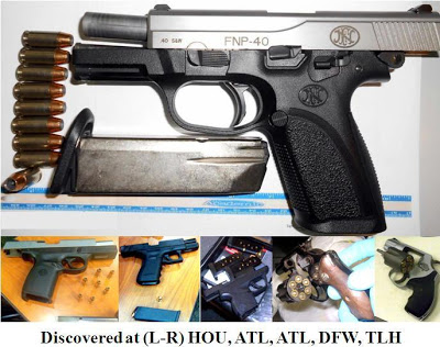 Six loaded firearms discovered at HOU, ATL, ATL, DFW, TLH