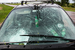 2009 VORTEX2 moble mesonet showing hail damage