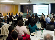 Vincent DelSignore, Program Officer at Single Stop USA, presents information on this Robin Hood funded program to VA Practitioners at the James J. Peters VA Medical Center.