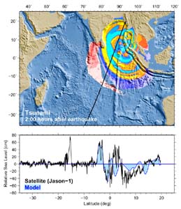 NOAA image of tsunami wave height as measured by satellites two hours after the event.