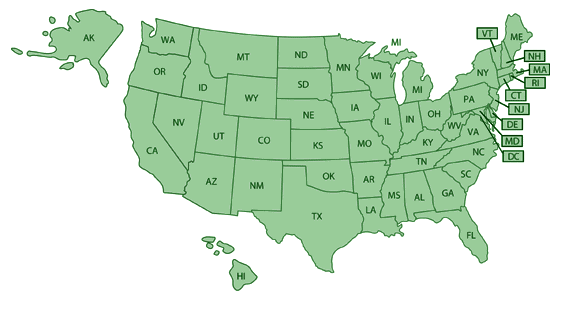 Map of the United States.