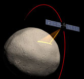Artisit rendering of Dawn spacecraft leaving Earth's orbit 