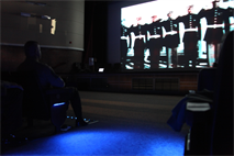 Service members and civilians aboard Marine Corps Air Station Cherry Point watch a video commemorating the Montford Point Marines, the first blacks allowed into the Marine Corps, during a ceremony at the Marine Corps Air Station Cherry Point Theater Friday. Until 1942, the Marine Corps practiced a discriminatory policy, not allowing African Americans into their ranks, making them the last of all the military branches to finally do so. The policy wasn’t changed until more than two decades after they began allowing women to join their elite ranks.