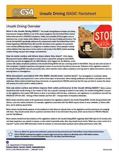 Unsafe Driving BASIC Factsheet