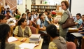 U.S. Consul General Jennifer McIntyre interacts with students at the American Library on March 20, 2012. (State Dept.)