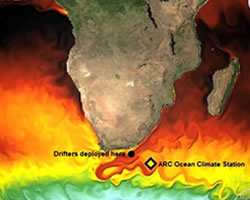 Ocean temperature data and ARC Buoy near southern Africa