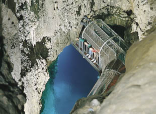 Deep cavern view from bridge