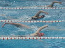 Girls swimming in race