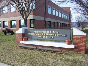 U.S. Army Medical Research and Materiel Command sign in front of the headquarters building
