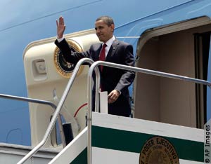 President Obama exits Air Force One