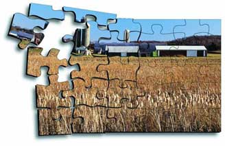 Photo of farmland in a jigsaw puzzle.