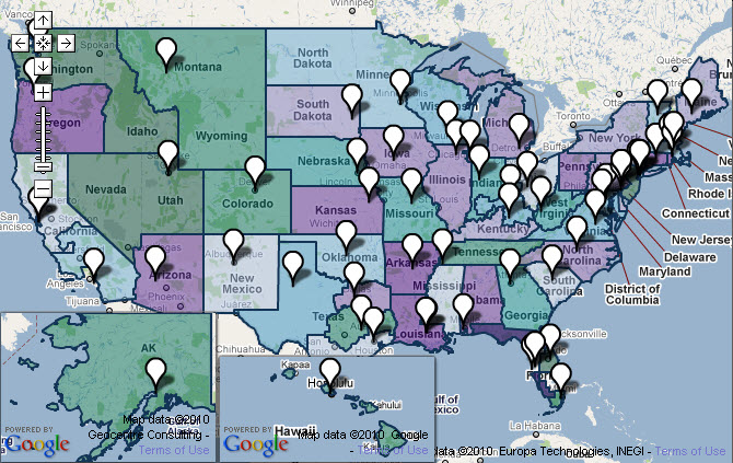 US Map with points indicated