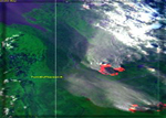 Example of smoke and fire in satellite image