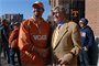 Chip Hall, a biologist in the U.S. Army Corps of Engineers Nashville District Planning Branch, poses with former University of Tennessee Coach Johnny Majors near the General Robert R. Neyland Statue in Knoxville, Tenn. Nov. 3, 2012. A contingent of Nashville District employees traveled to the Tennessee Volunteers game versus the Troy Trojans to pay tribute to Coach Neyland 60 years after the former district engineer ended his Tennessee coaching career. (USACE photo by Leon Roberts)