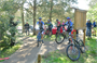 of the Friend’s of Shutes Branch lead a group of cyclists on the trail’s first official bike ride immediately following the trail’s ribbon cutting during the Shutes Branch Mountain Bike Trail Grand Opening on Saturday, Nov. 3, 2012, Old Hickory Lake (USACE photo by Amy Redmond)