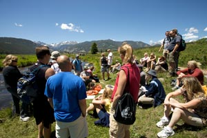 Photograph of students listening to a NPS air resources division presentor during a field trip to Rocky Mountain NP, Colorado